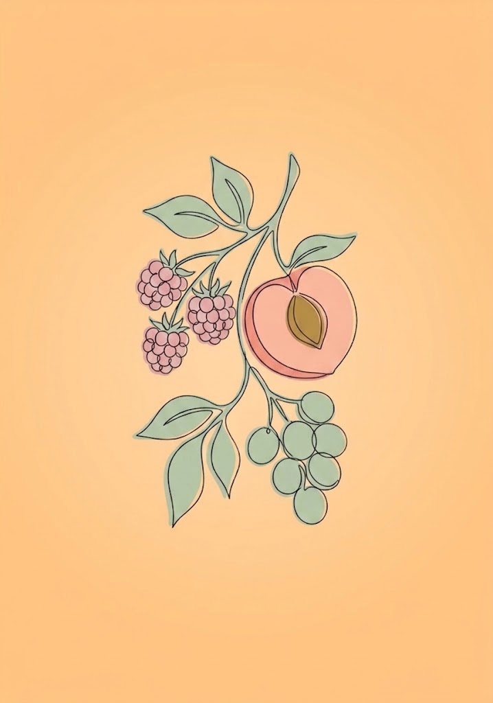 Illustrated peach and berry branch